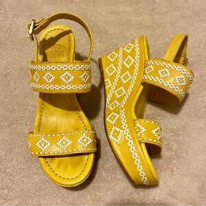 Tory Burch Reena yellow and white wedge sandals 5